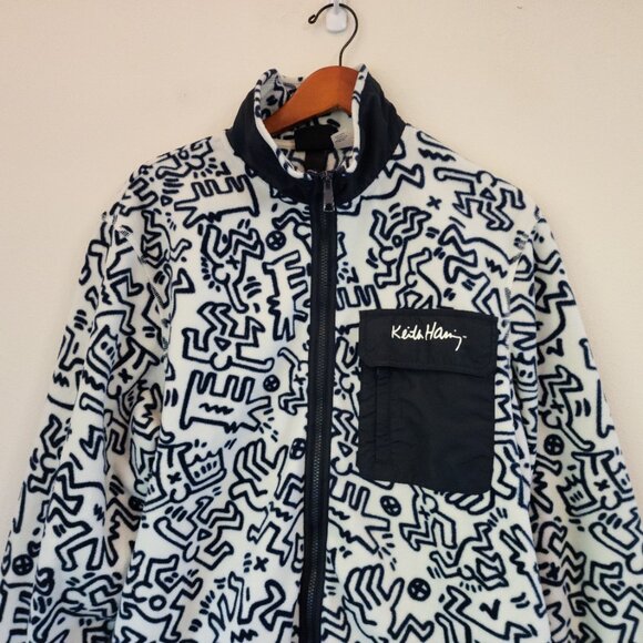 Keith Haring x H&M Fleece Jacket White &Navy Doodle Unisex Adult M Urban Artsy - Picture 4 of 16